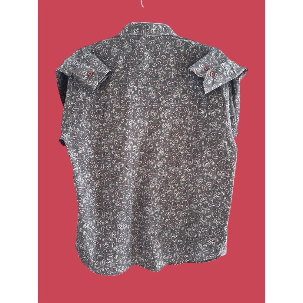 Luchiano Visconti XL Gray Paisley Shirt‎ Red Trim Made in Turkey Stretch EUC - Picture 9 of 11